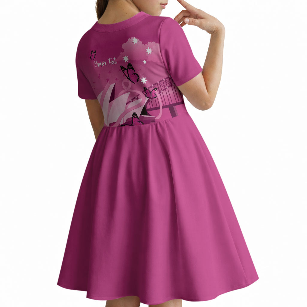 Personalised Australia Breast Cancer Support Kid Short Sleeve Dress Sydney Opera House Butterfly Pink Ribbon