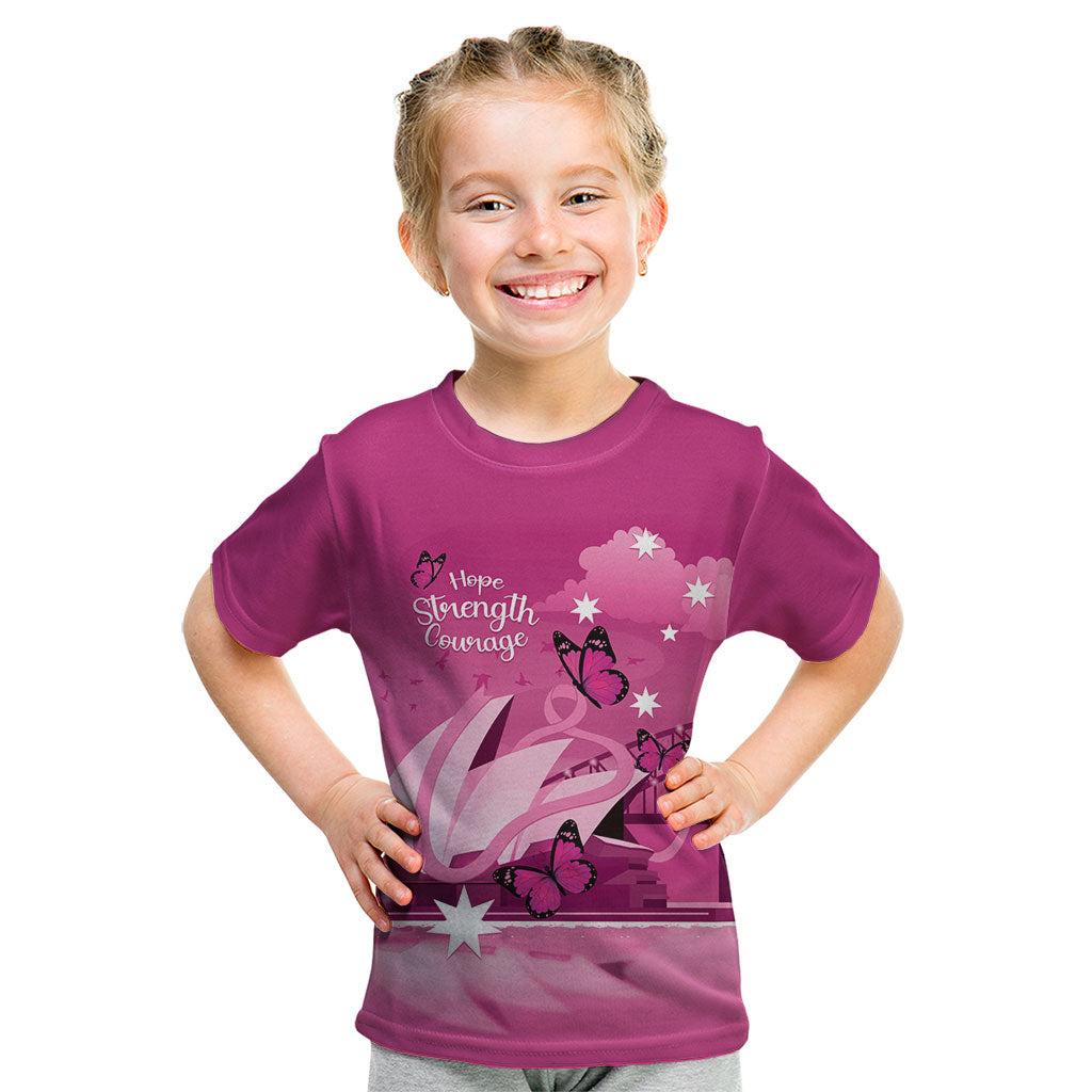 Personalised Australia Breast Cancer Support Kid T Shirt Sydney Opera House Butterfly Pink Ribbon