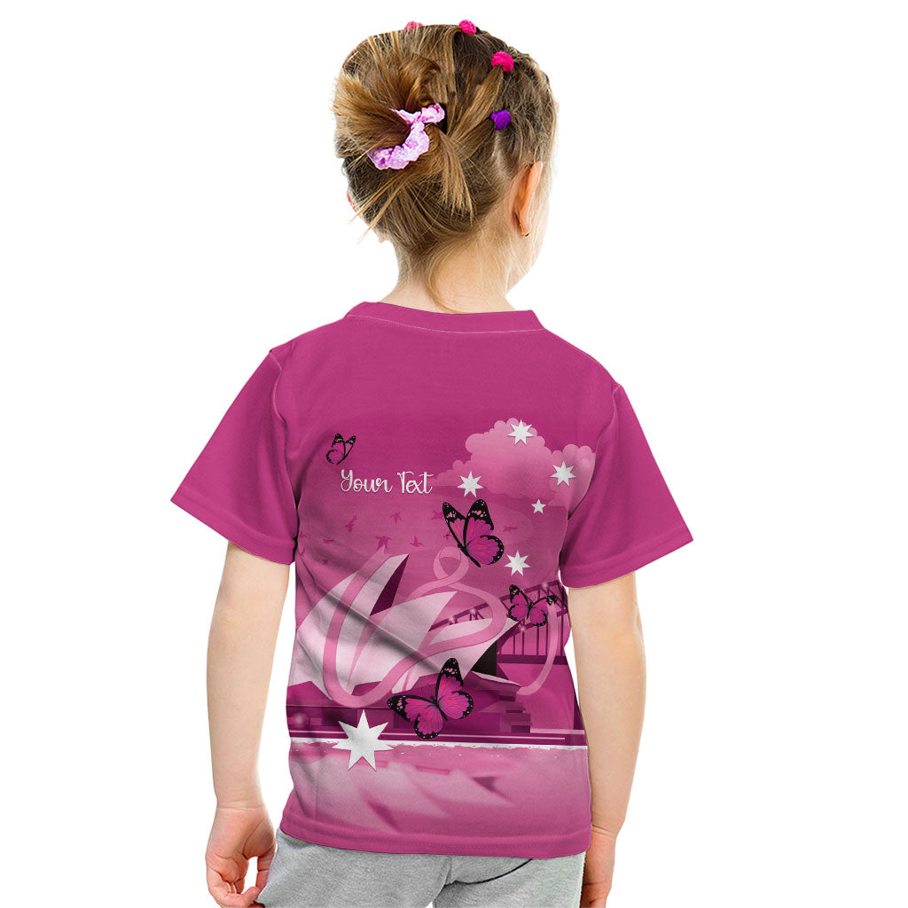 Personalised Australia Breast Cancer Support Kid T Shirt Sydney Opera House Butterfly Pink Ribbon