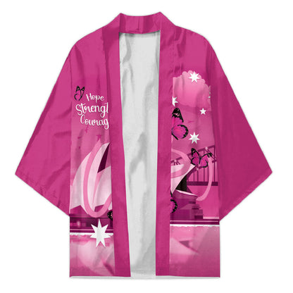 Personalised Australia Breast Cancer Support Kimono Sydney Opera House Butterfly Pink Ribbon