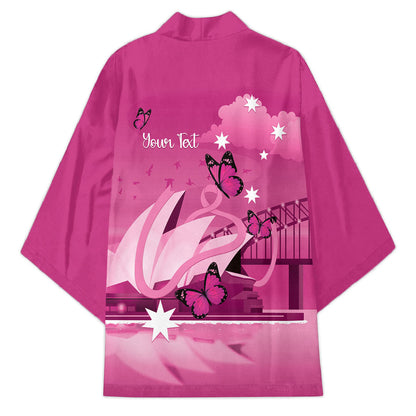 Personalised Australia Breast Cancer Support Kimono Sydney Opera House Butterfly Pink Ribbon