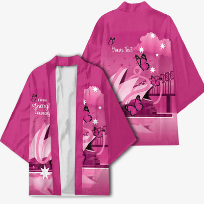 Personalised Australia Breast Cancer Support Kimono Sydney Opera House Butterfly Pink Ribbon