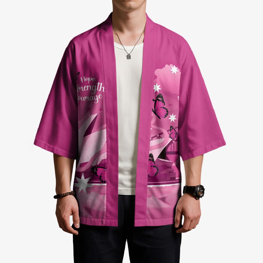 Personalised Australia Breast Cancer Support Kimono Sydney Opera House Butterfly Pink Ribbon