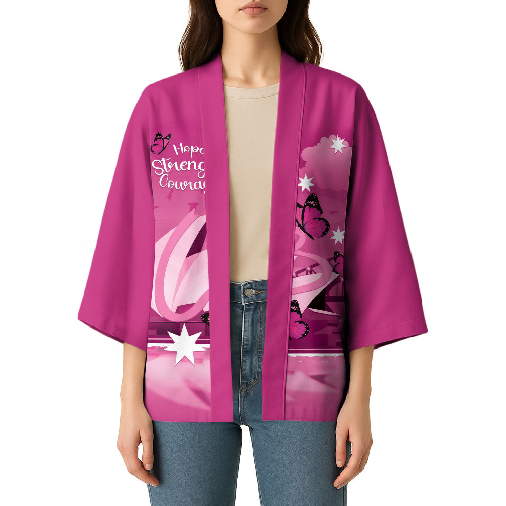 Personalised Australia Breast Cancer Support Kimono Sydney Opera House Butterfly Pink Ribbon