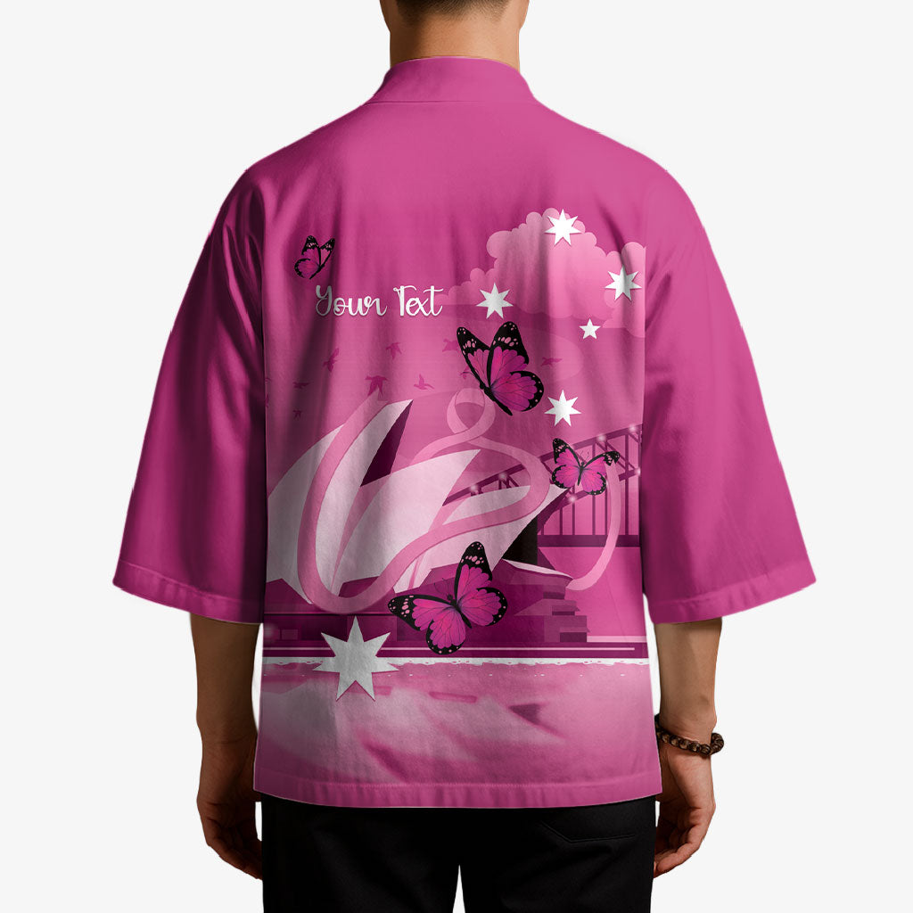 Personalised Australia Breast Cancer Support Kimono Sydney Opera House Butterfly Pink Ribbon