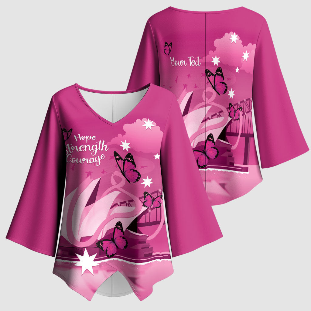 Personalised Australia Breast Cancer Support Kimono Sleeve Blouse Sydney Opera House Butterfly Pink Ribbon