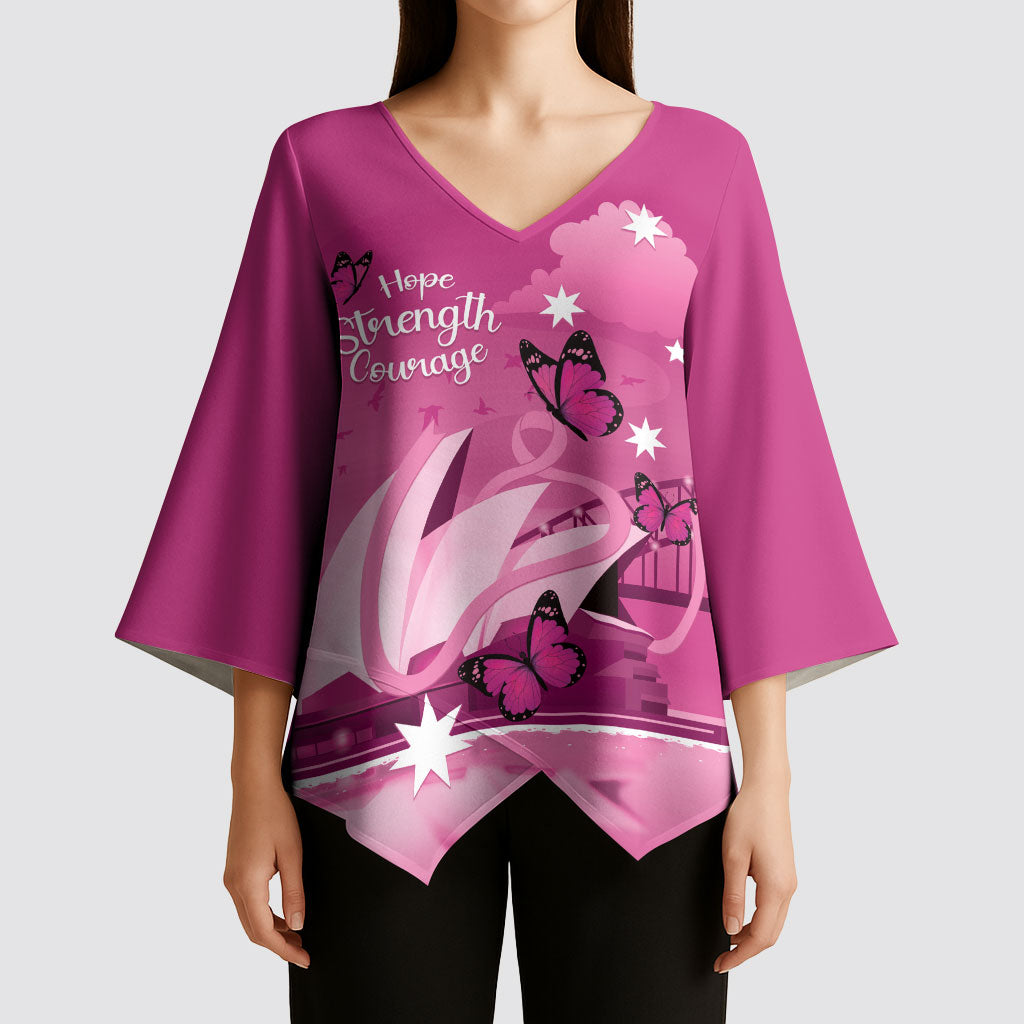 Personalised Australia Breast Cancer Support Kimono Sleeve Blouse Sydney Opera House Butterfly Pink Ribbon