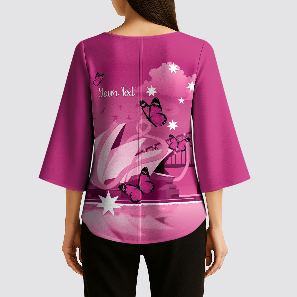 Personalised Australia Breast Cancer Support Kimono Sleeve Blouse Sydney Opera House Butterfly Pink Ribbon