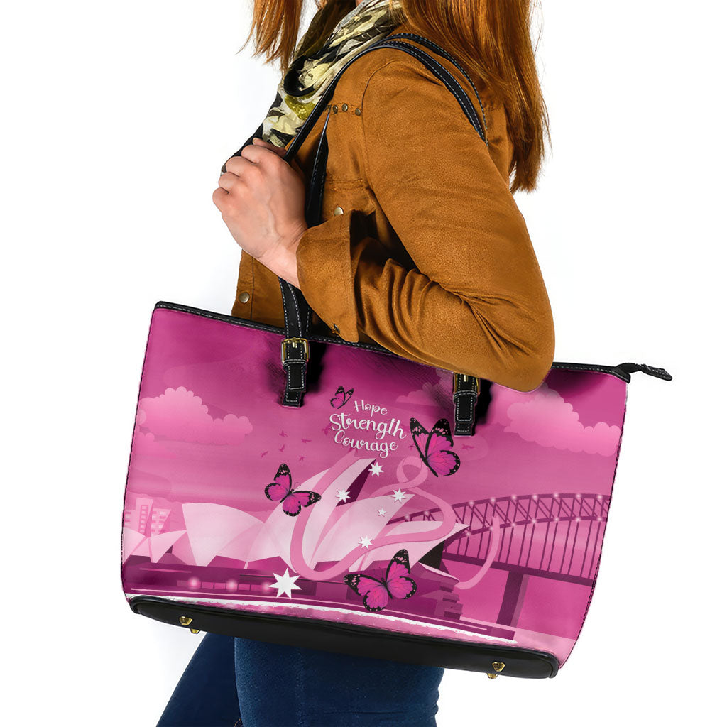Australia Breast Cancer Support Leather Tote Bag Sydney Opera House Butterfly Pink Ribbon