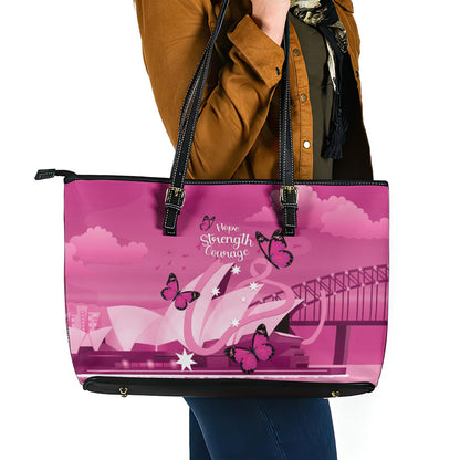 Australia Breast Cancer Support Leather Tote Bag Sydney Opera House Butterfly Pink Ribbon