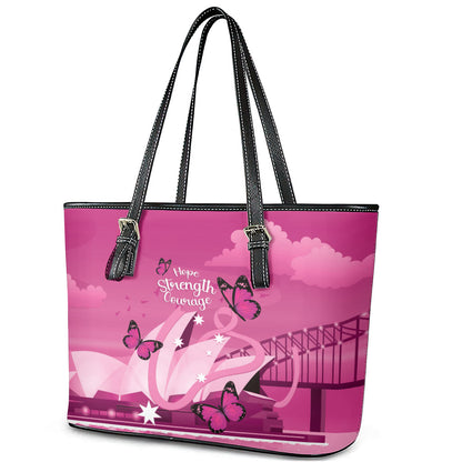 Australia Breast Cancer Support Leather Tote Bag Sydney Opera House Butterfly Pink Ribbon