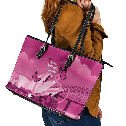 Australia Breast Cancer Support Leather Tote Bag Sydney Opera House Butterfly Pink Ribbon