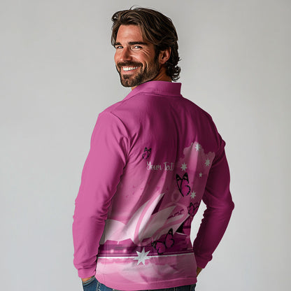 Personalised Australia Breast Cancer Support Long Sleeve Polo Shirt Sydney Opera House Butterfly Pink Ribbon