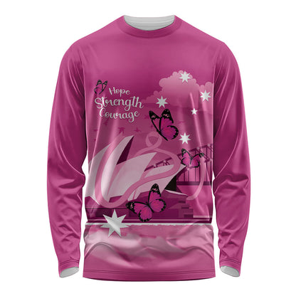 Personalised Australia Breast Cancer Support Long Sleeve Shirt Sydney Opera House Butterfly Pink Ribbon