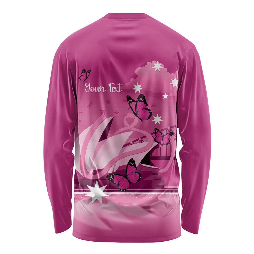 Personalised Australia Breast Cancer Support Long Sleeve Shirt Sydney Opera House Butterfly Pink Ribbon