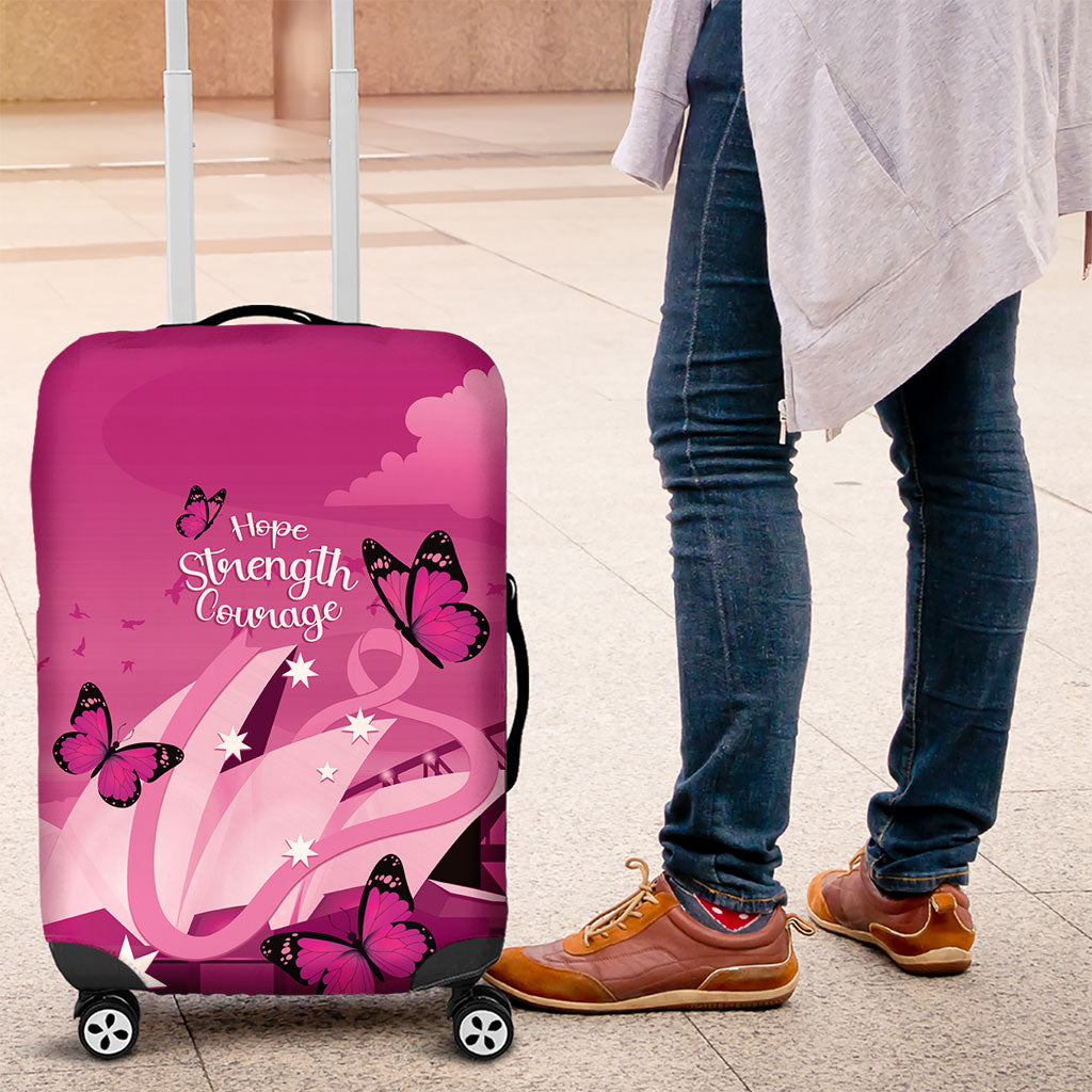 Australia Breast Cancer Support Luggage Cover Sydney Opera House Butterfly Pink Ribbon