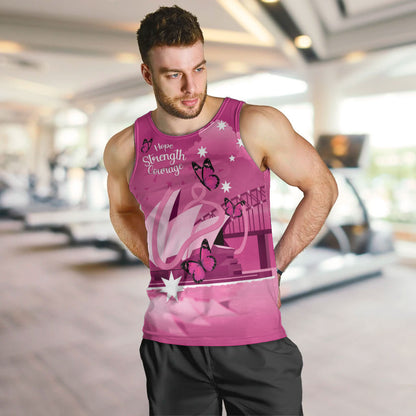 Personalised Australia Breast Cancer Support Men Tank Top Sydney Opera House Butterfly Pink Ribbon