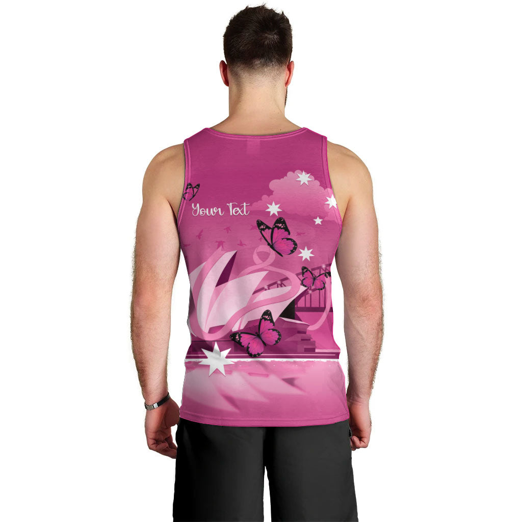 Personalised Australia Breast Cancer Support Men Tank Top Sydney Opera House Butterfly Pink Ribbon