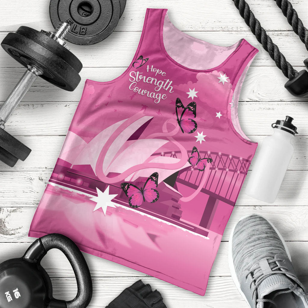 Personalised Australia Breast Cancer Support Men Tank Top Sydney Opera House Butterfly Pink Ribbon