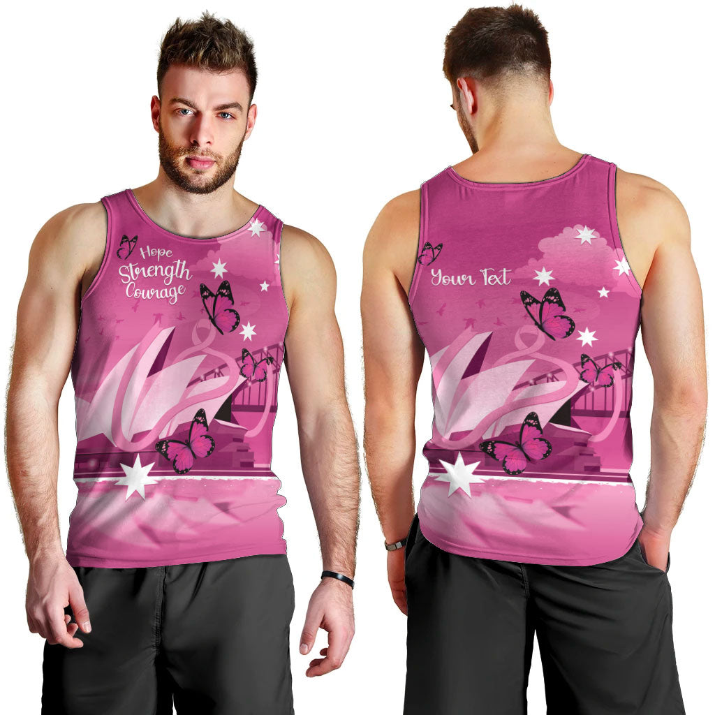 Personalised Australia Breast Cancer Support Men Tank Top Sydney Opera House Butterfly Pink Ribbon