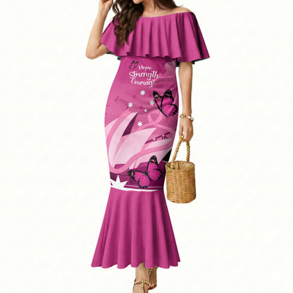 Personalised Australia Breast Cancer Support Mermaid Dress Sydney Opera House Butterfly Pink Ribbon