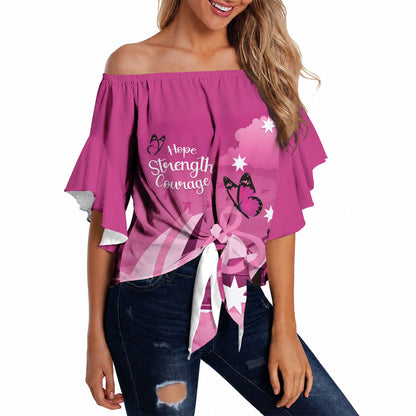 Personalised Australia Breast Cancer Support Off Shoulder Wrap Waist Top Sydney Opera House Butterfly Pink Ribbon