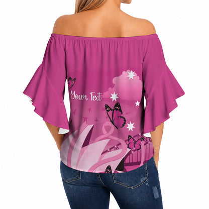 Personalised Australia Breast Cancer Support Off Shoulder Wrap Waist Top Sydney Opera House Butterfly Pink Ribbon