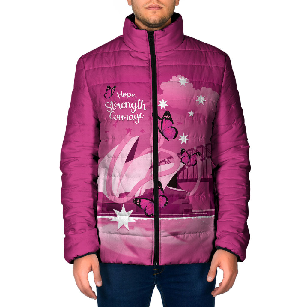 Personalised Australia Breast Cancer Support Padded Jacket Sydney Opera House Butterfly Pink Ribbon