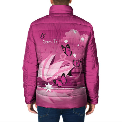 Personalised Australia Breast Cancer Support Padded Jacket Sydney Opera House Butterfly Pink Ribbon
