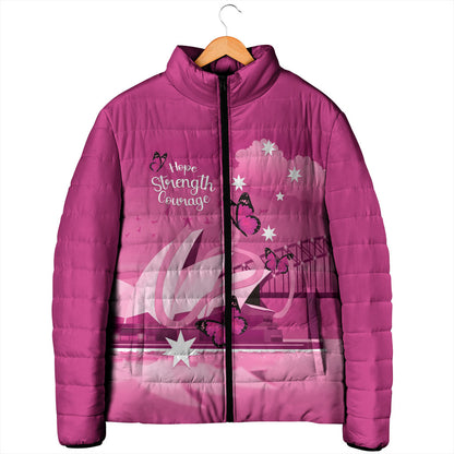 Personalised Australia Breast Cancer Support Padded Jacket Sydney Opera House Butterfly Pink Ribbon