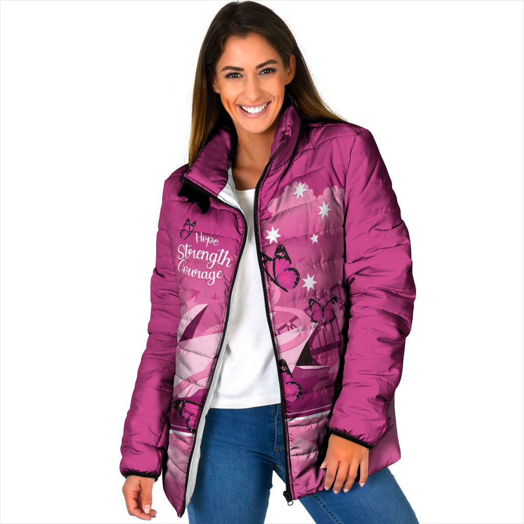 Personalised Australia Breast Cancer Support Padded Jacket Sydney Opera House Butterfly Pink Ribbon