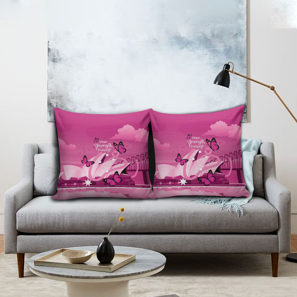 Australia Breast Cancer Support Pillow Cover Sydney Opera House Butterfly Pink Ribbon