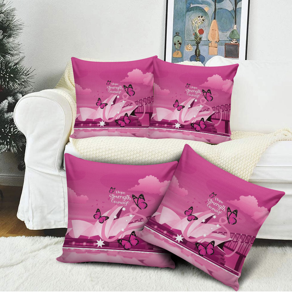 Australia Breast Cancer Support Pillow Cover Sydney Opera House Butterfly Pink Ribbon