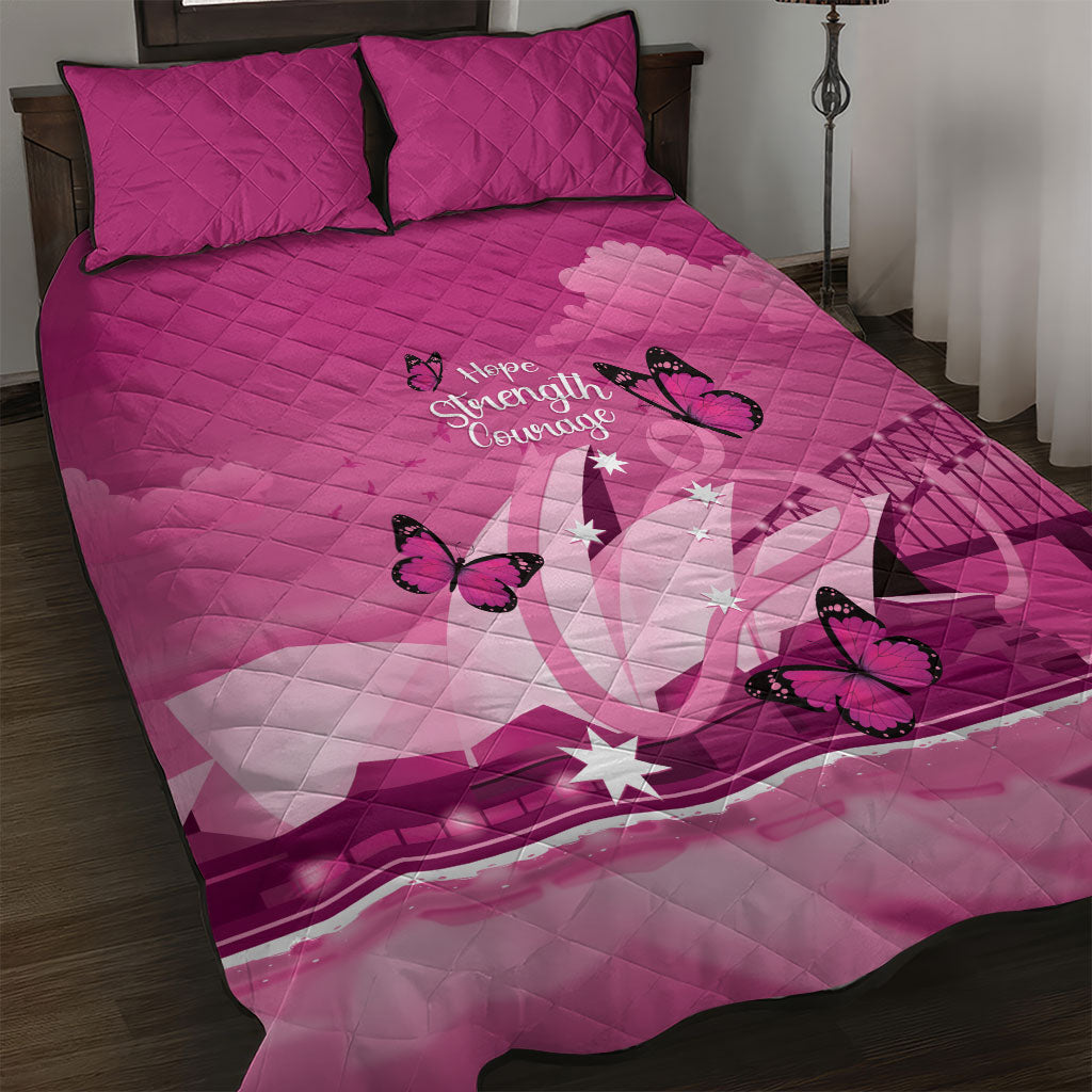 Australia Breast Cancer Support Quilt Bed Set Sydney Opera House Butterfly Pink Ribbon