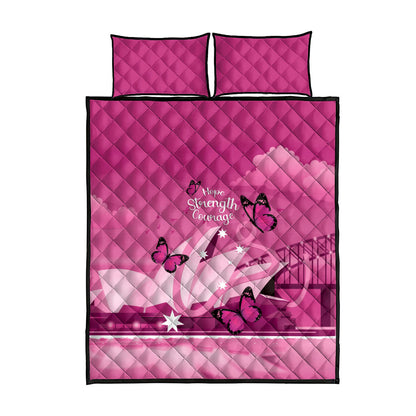 Australia Breast Cancer Support Quilt Bed Set Sydney Opera House Butterfly Pink Ribbon