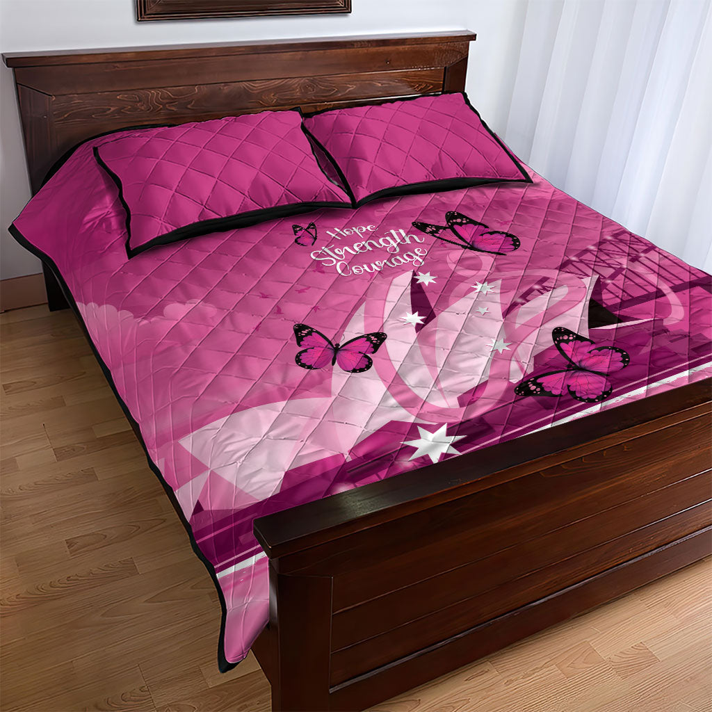 Australia Breast Cancer Support Quilt Bed Set Sydney Opera House Butterfly Pink Ribbon