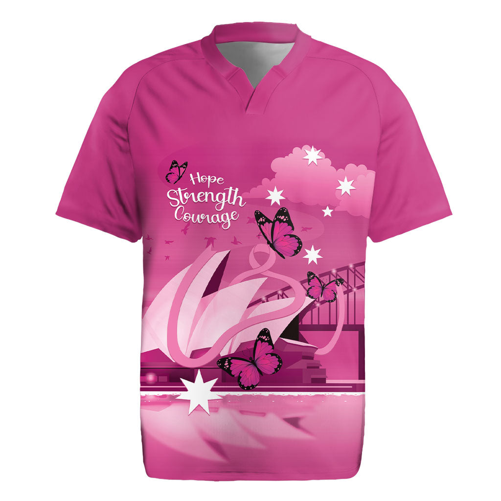 Personalised Australia Breast Cancer Support Rugby Jersey Sydney Opera House Butterfly Pink Ribbon