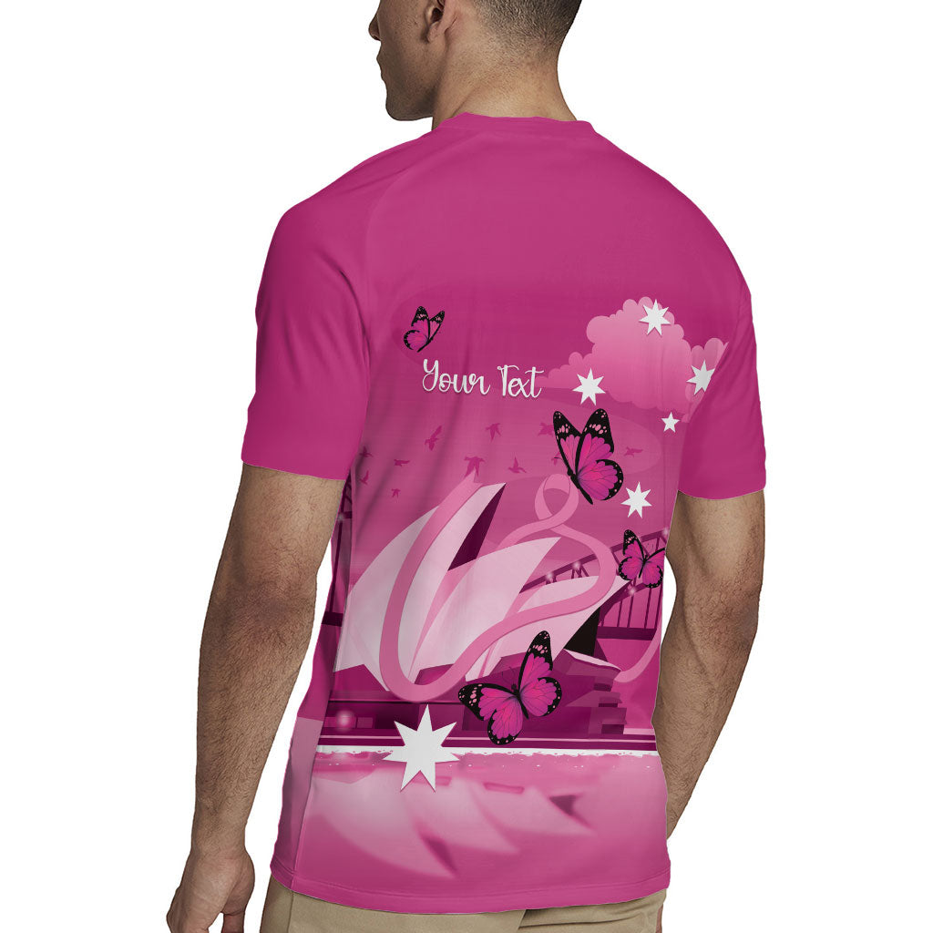 Personalised Australia Breast Cancer Support Rugby Jersey Sydney Opera House Butterfly Pink Ribbon