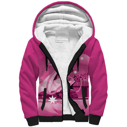 Personalised Australia Breast Cancer Support Sherpa Hoodie Sydney Opera House Butterfly Pink Ribbon