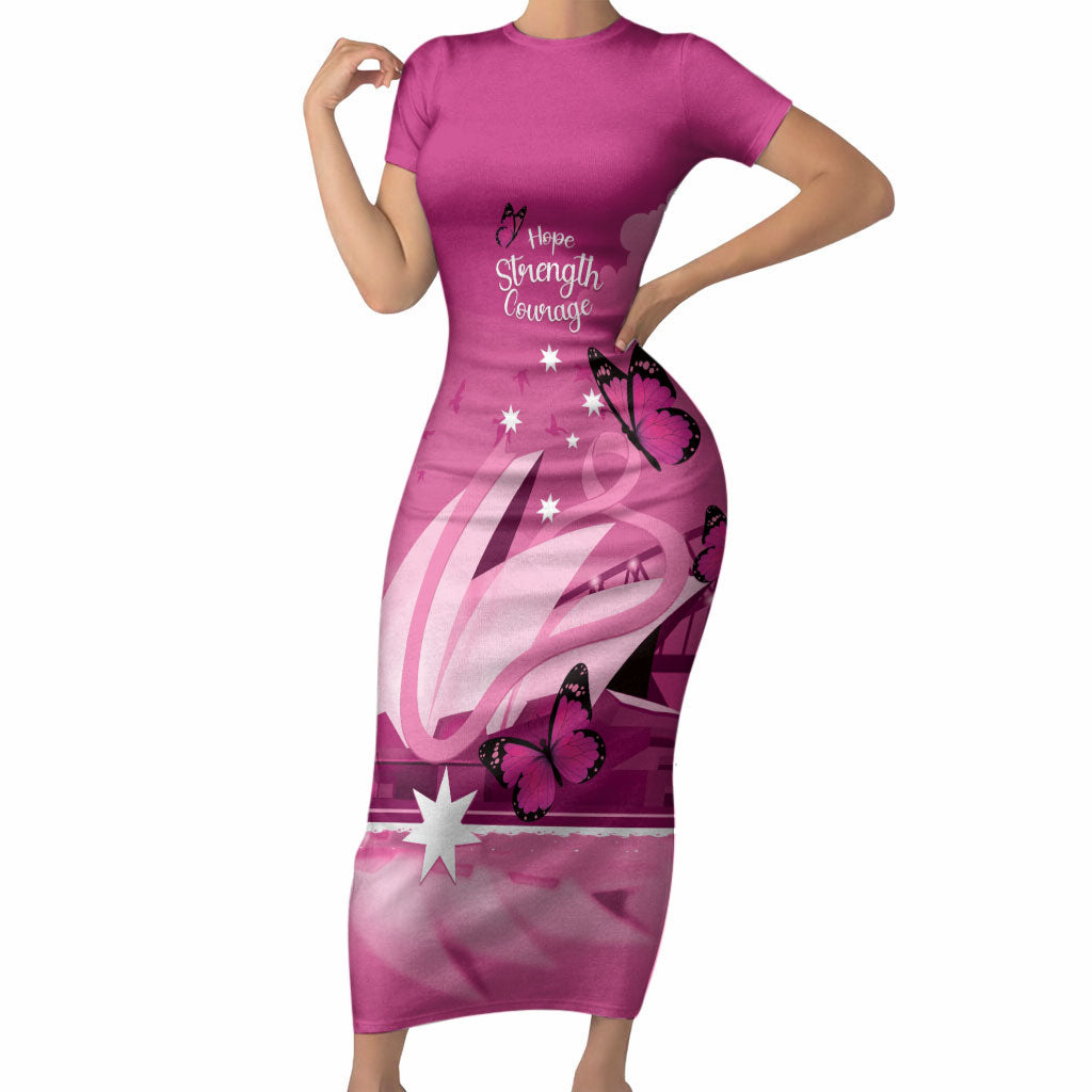 Personalised Australia Breast Cancer Support Short Sleeve Bodycon Dress Sydney Opera House Butterfly Pink Ribbon