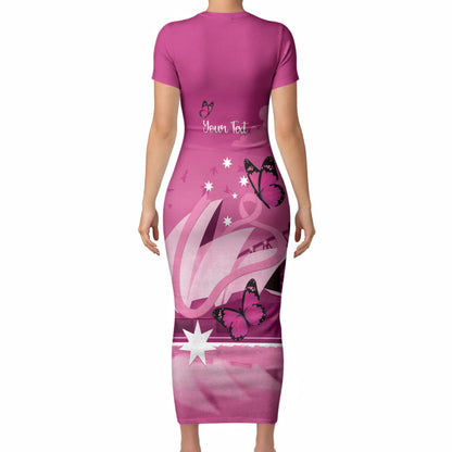 Personalised Australia Breast Cancer Support Short Sleeve Bodycon Dress Sydney Opera House Butterfly Pink Ribbon