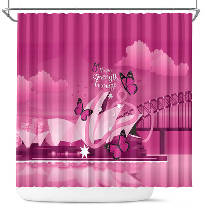 Australia Breast Cancer Support Shower Curtain Sydney Opera House Butterfly Pink Ribbon