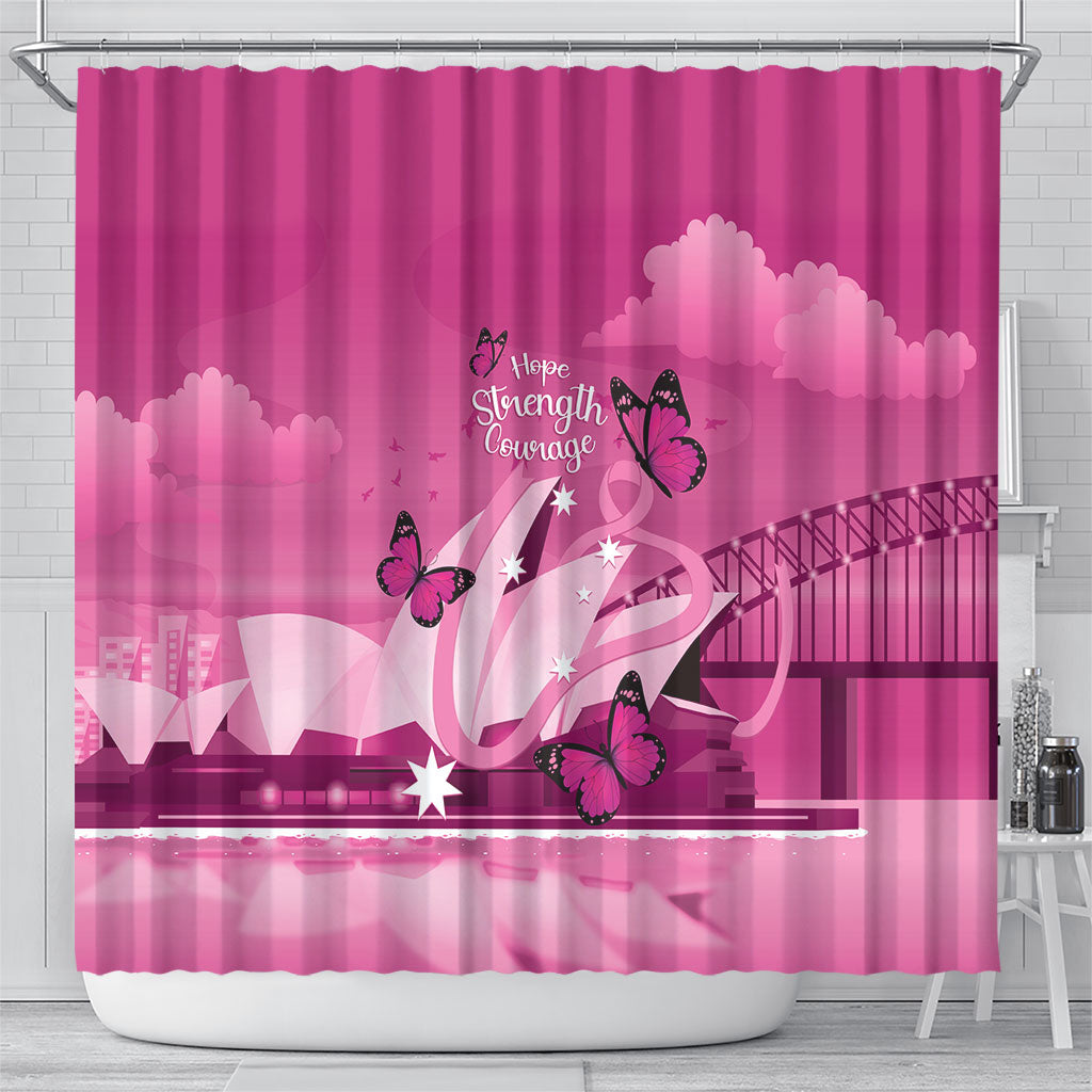 Australia Breast Cancer Support Shower Curtain Sydney Opera House Butterfly Pink Ribbon