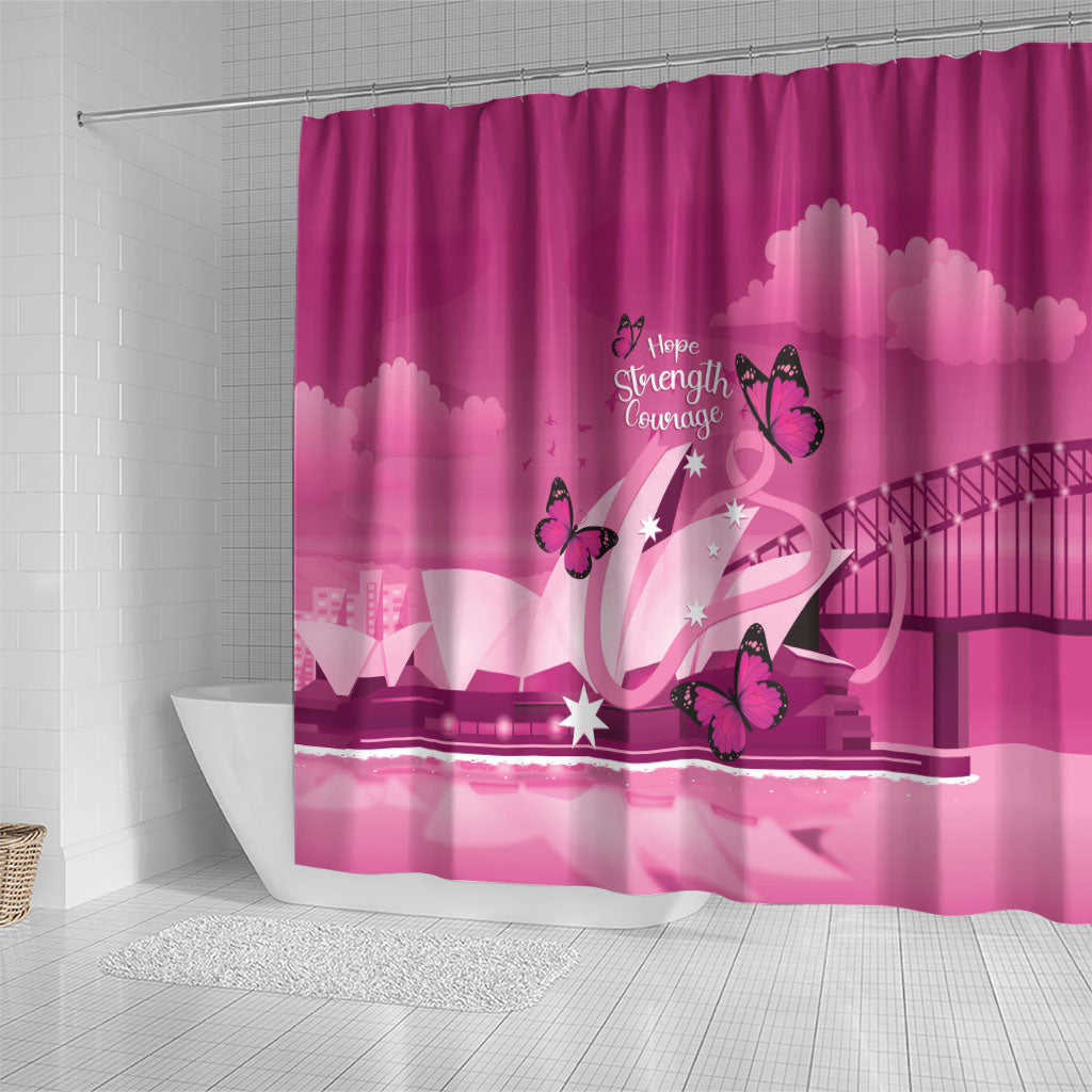 Australia Breast Cancer Support Shower Curtain Sydney Opera House Butterfly Pink Ribbon