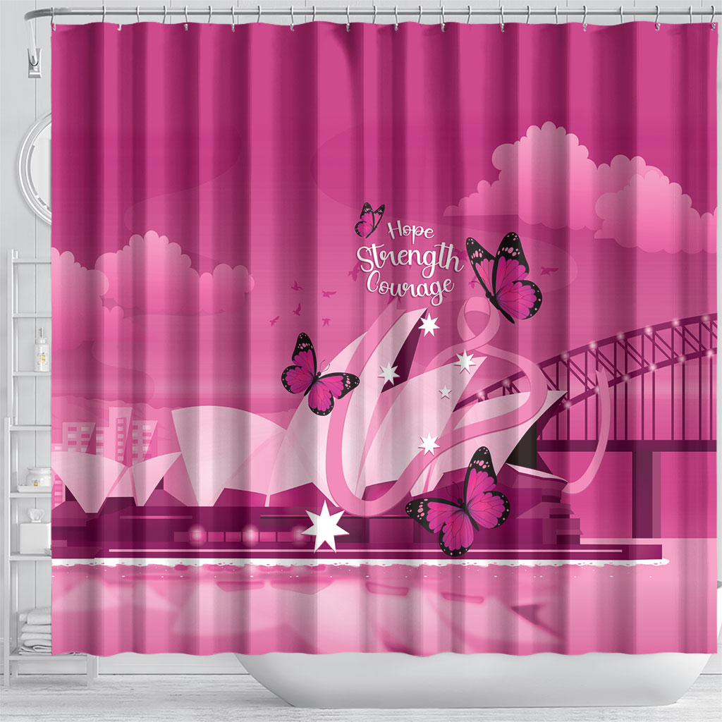 Australia Breast Cancer Support Shower Curtain Sydney Opera House Butterfly Pink Ribbon