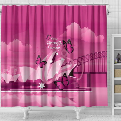 Australia Breast Cancer Support Shower Curtain Sydney Opera House Butterfly Pink Ribbon