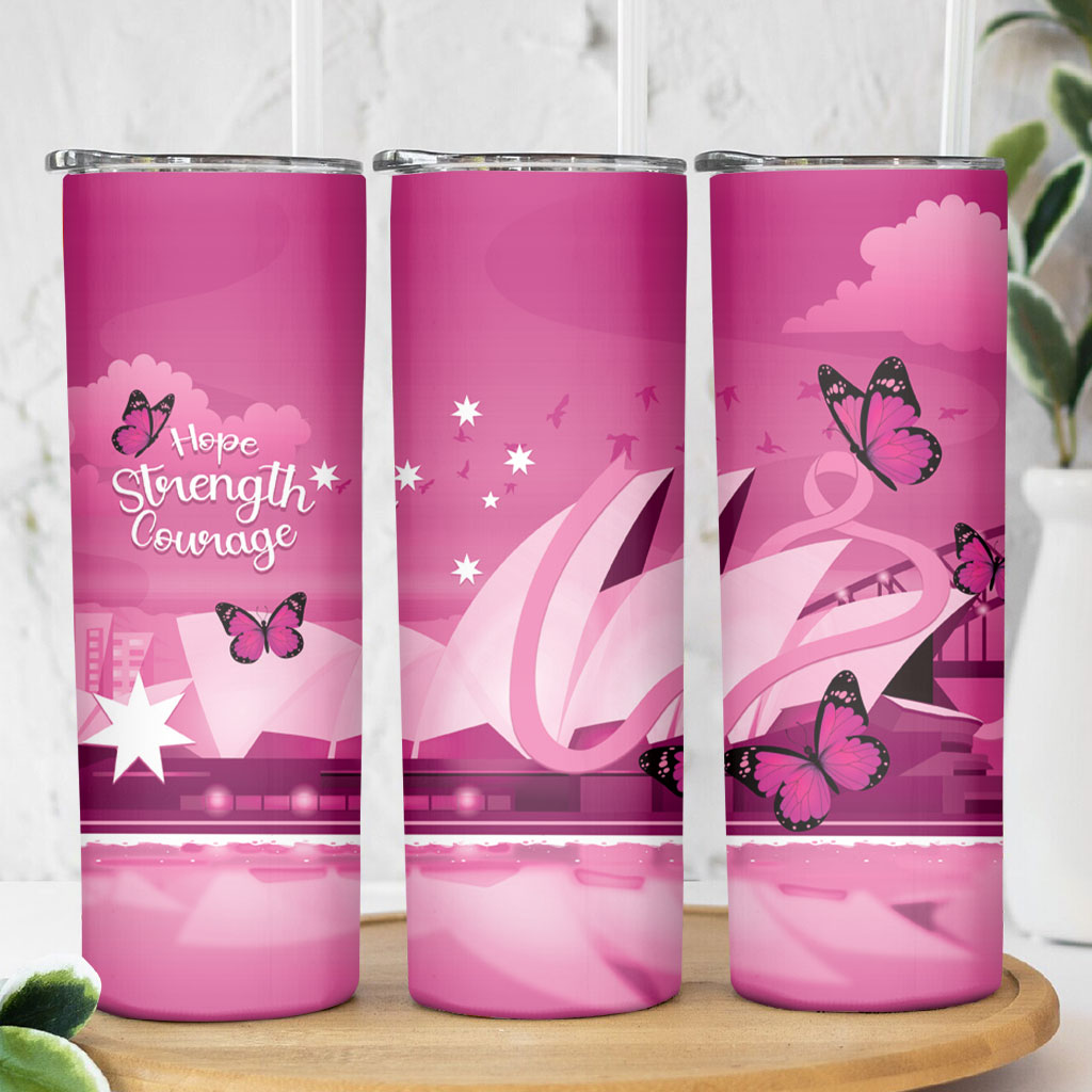 Australia Breast Cancer Support Skinny Tumbler Sydney Opera House Butterfly Pink Ribbon