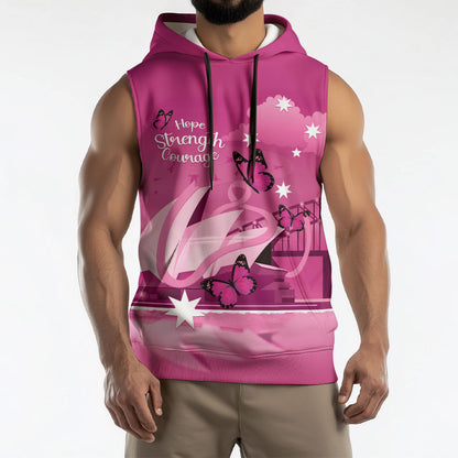 Personalised Australia Breast Cancer Support Sleeveless Hoodie Sydney Opera House Butterfly Pink Ribbon