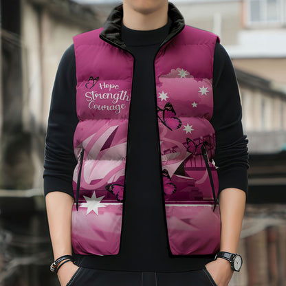 Personalised Australia Breast Cancer Support Sleeveless Puffer Jacket Sydney Opera House Butterfly Pink Ribbon