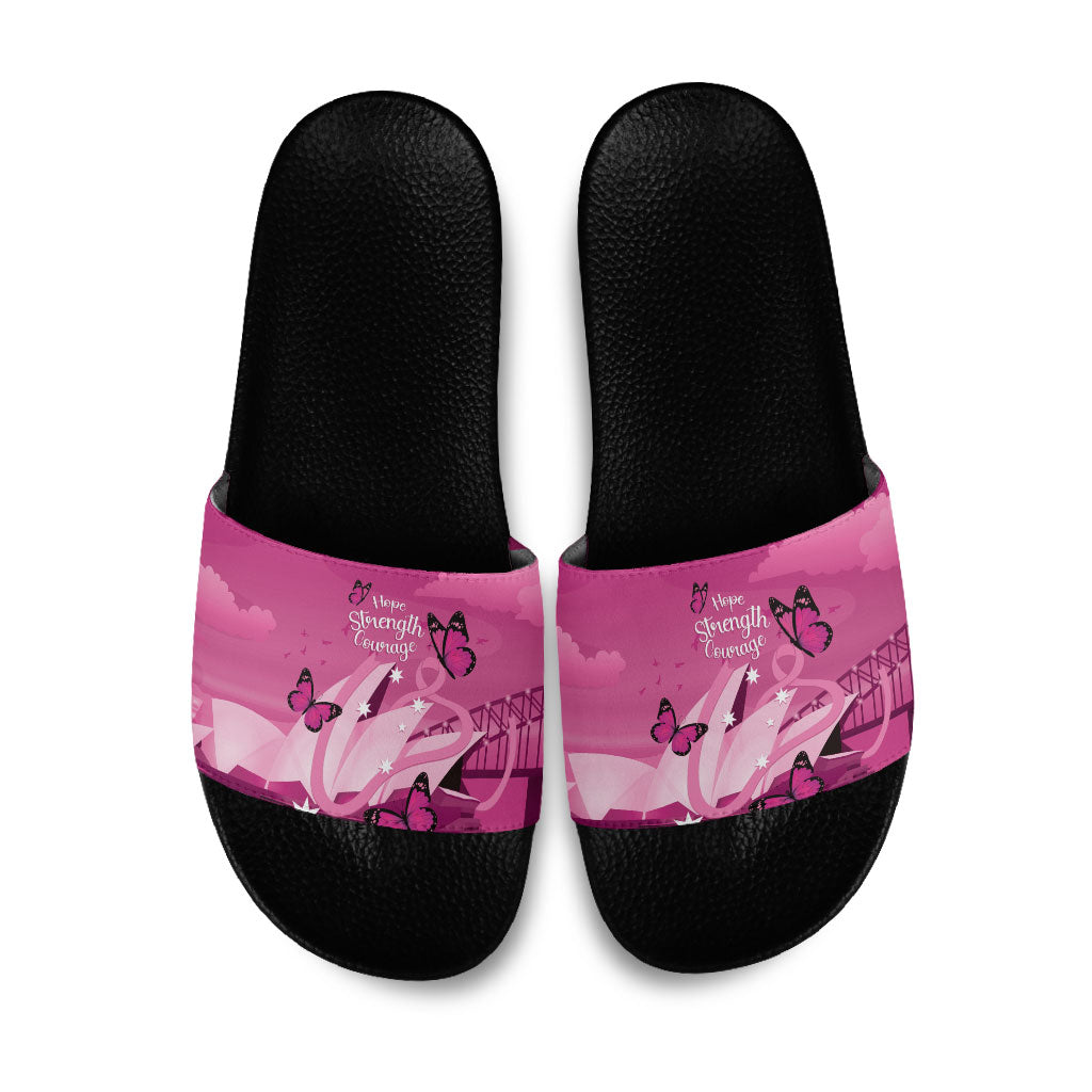 Australia Breast Cancer Support Slide Sandals Sydney Opera House Butterfly Pink Ribbon